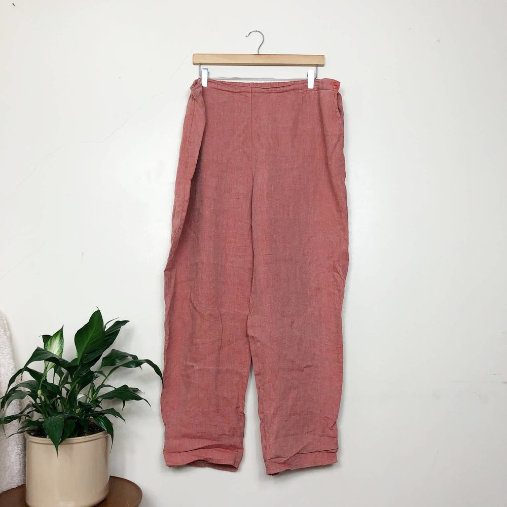 FLAX | Women's Large Straight Leg Elastic Waist Pants Loose Fitting Pullon Linen